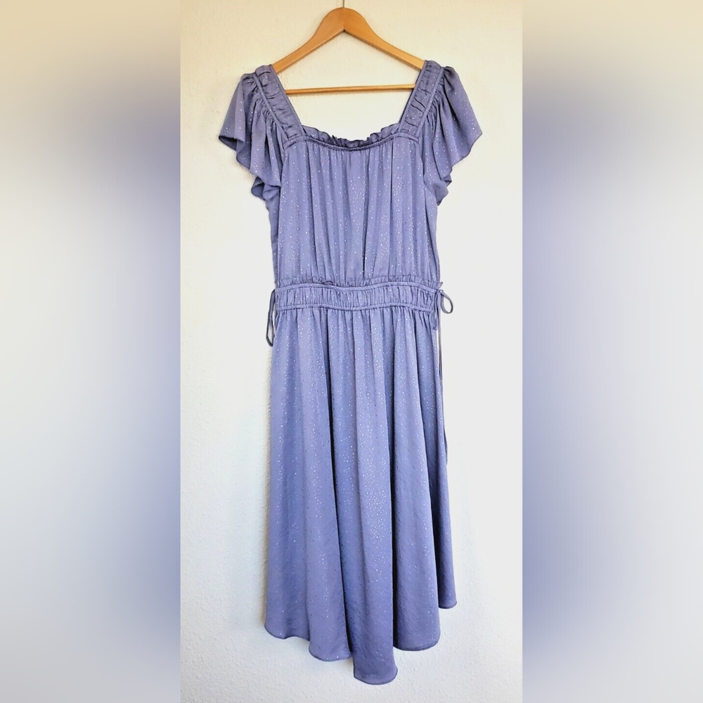 CURRENT AIR Periwinkle Blue & Gold Spotted Blouson Dress NWT Size M